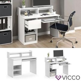 Bureau De Travail Vicco Keno - Blanc - Table De Bureau Informatique Avec Rangement