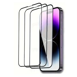 HQSELECTION® Lot de 3 Verres Trempés Pour iPhone 14 Pro Max (6,7"") .Film de Protection d'écran Couverture Complète Noir - Anti Rayures - Ultra Résistant Dureté 9H