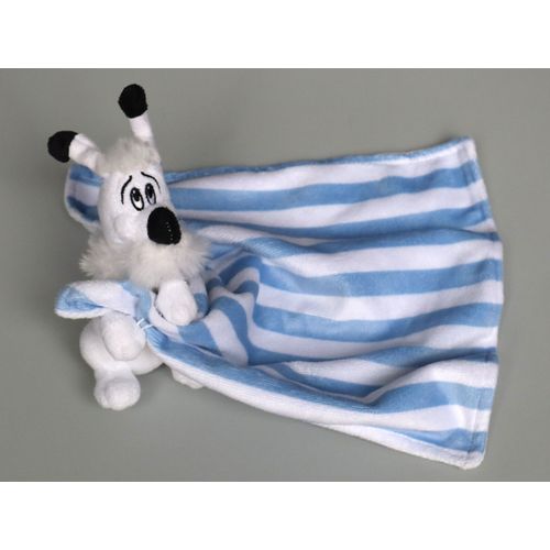 Doudou Chien Idéfix Blanc Mouchoir Bleu Rayé Parc Astérix
