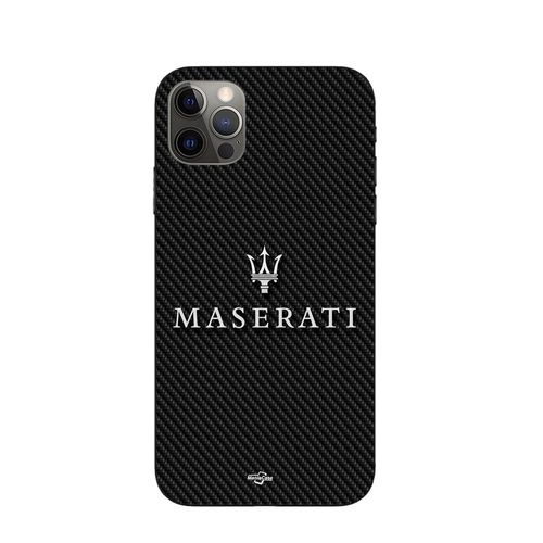 Coque Iphone 14 Pro Max Maserati Blanc Fond Carbonne