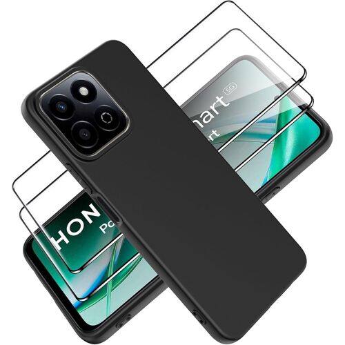 CAUC-Coque pour Honor 200 Smart 5G + Verre Trempé Protection écran Film Matte Etui Souple Flexible en Premium TPU, Antichoc, Anti-dérapante Noir Coque pour Honor 200 Smart 5G