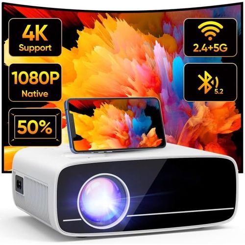 Vidéoprojecteur 4K Supporté, Natif 1080P 5G Wifi Bluetooth Projecteur Avec 50% Zoom, Mini Projecteur Portable Led Rétroprojecteur Home Cinéma 200'' Pour Smartphone/Tv Stick/Hdmi/Usb