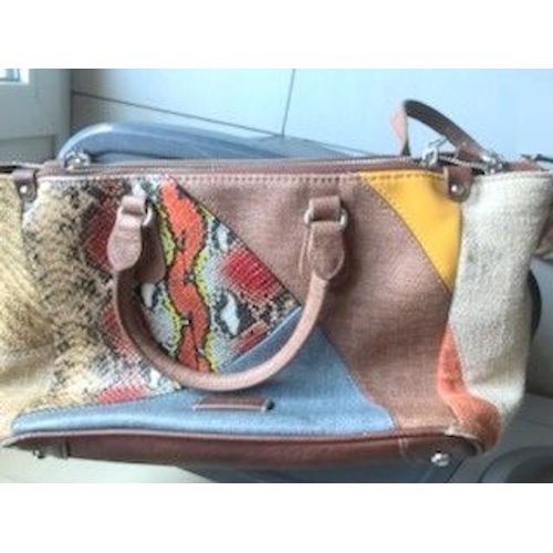 Sac à lanière ou à bandoulière multicolore, cuir et tissu solide, Desigual