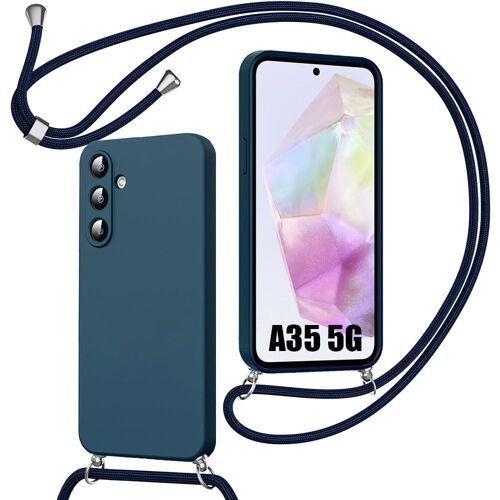 Coque Pour Samsung Galaxy A35 5g - Bleu Navy - Protection Antichoc En Silicone Hybride Avec Bandoulière Ajustable - E.F.Connection