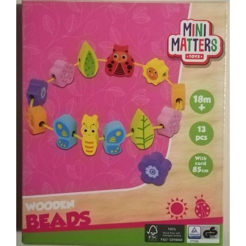 Perles À Enfiler En Bois - Forme Fleurs, Insecte - Avec Corde