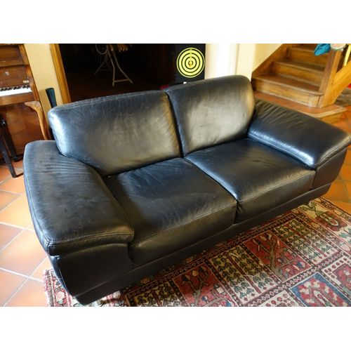 Canapé Droit 2 Places Cuir Noir