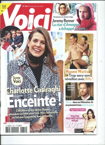 Voici 06/01/2023 Charlotte Casiraghi, Jeremy Renner, Naomi Watts, Vianney, Claudio Capéo, Pomme, J.Lo & Puff Daddy, Brigitte Bardot, Gabrielle Lazure, Julien Doré, Orelsan, Iggy Pop, Camille Lellouche