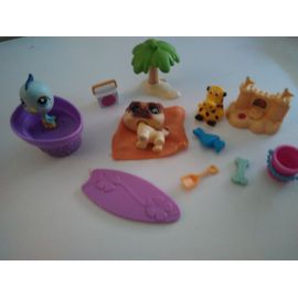 Littlest Petshop- Poupée- 2 Petshops: Lechien Carlin Et Le Moineau Bleu A La Plage- Hasbro- Jouet