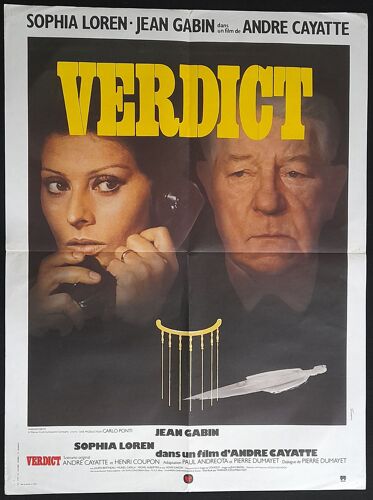 Jean Gabin - Verdict * Film 1974 André Cayatte - Affiche De Cinéma Originale Française 60x80 Cm - French Movie Poster * Jean Gabin ; Sophia Loren ; Henri Garcin - Illustration De Ferracci -