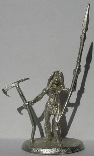 Figurine Guerrière Ral Partha Personalities 1995 - Guerrière Barbare Armée D'une Lance Et D'une Hach