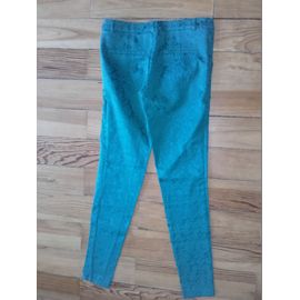 Pantalon Slim Broderie Relief Vert Neuf Xs 34