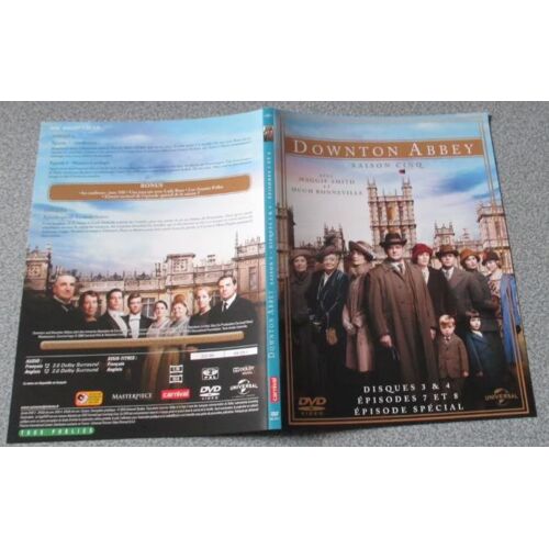 Jaquette Papier Originale Format Dvd De La Saison 5 De La Série Downton Abbey-Episodes 7 Et 8 + La Réconciliation-Photos Couleur Des Personnages Et Résumé Des Épisodes-Papier Glacé Fond Bleu Lumineux