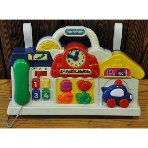 Jeu / Jouet D'éveil Sonore Et Bilingue (Français Et Anglais) (Chiffre- Couleurs- Heure Téléphone Scratch Voiture (2 Sons) Marque Berchet (Peut S'accrocher Sur Les Barreaux Du Lit)