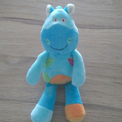 Doudou Cheval Hippopotame Poney Bleu Formes Géométriques Sur Le Ventre Bawi