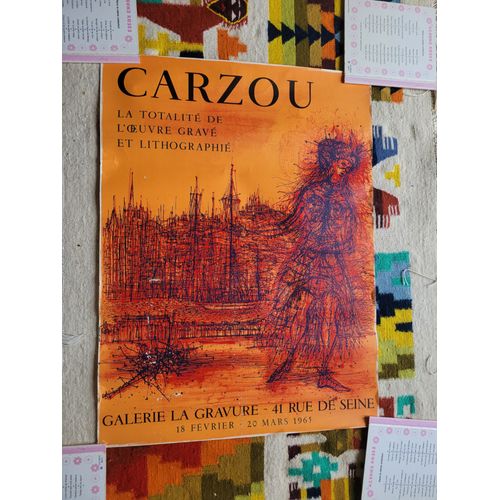 Jolie Affiche De Carzou À La Galerie La Gravure ( Février-Mars 1965). Editions Mourlot. Format : 49 X 66 Cm.