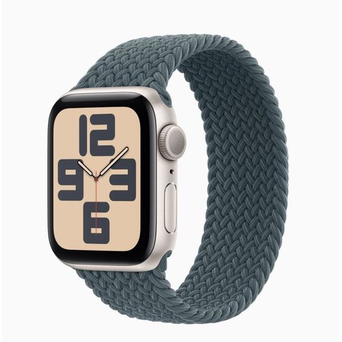 Apple Watch Se (2e Génération) Gps - Boîtier Aluminium Starlight 40 Mm - Bracelet Boucle Tressé Vert Lacustre