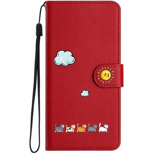 Kal-Coque Pour Samsung Galaxy A24 4g,Chat Mignon Et Coloré Housse De Protection Etui À Pochette De Portefeuille Rabat En Cuir Pu¿Fermeture Magnétique¿¿Boîtier Avec Support¿,Rouge
