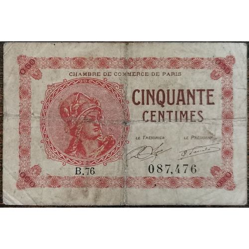 Billet 50 Centimes Chambre De Commerce De Paris 1920 Nécessité B.76