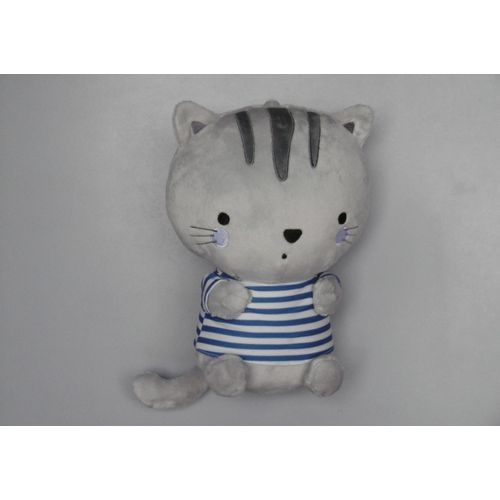 Doudou Peluche Chat Gris Tee Shirt Blanc Bleu 26 Cm Sergent Major