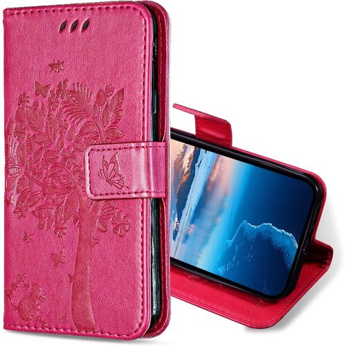 SJZG-Coque Pour Samsung Galaxy A5 2017, Etui Protection Housse Premium En Cuir Pu, Antichoc Étui À Rabat Portefeuille Flip Case Pour Samsung A5 2017 (Rose Vif)