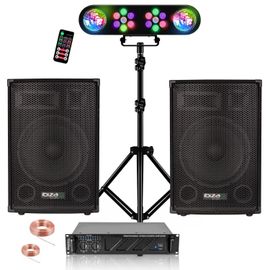 Pack Sono Ibiza Sound 3000W Total - 2 Enceintes Passives 2x700W - AmpliAMP1000-MKII 2x800W - Jeux Lumières Pied Réglable - Soirée