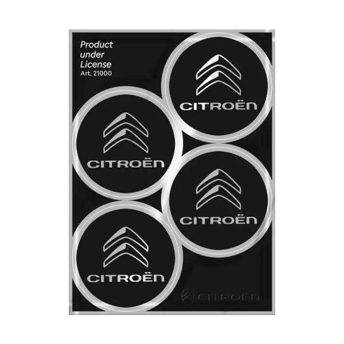 Autocollants Enjoliveurs Officiels Citroën 4 Logos 48 Mm, Noir