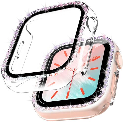 Aefj-2 Pièces Coques Pour Apple Watch Series 9/8/7 45mm, Convient Aux Montres Série Iwatch 9/8/7 45mm Avec Coque De Protection En Verre Trempé Incrustée De Diamants Femme - Transparent-Bling