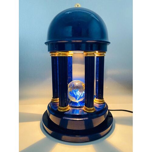 Lampe Table Bleu Acier Avec Boule En Verre Sulfure - Style Colonne (Dorique, Ionique, Corinthien)