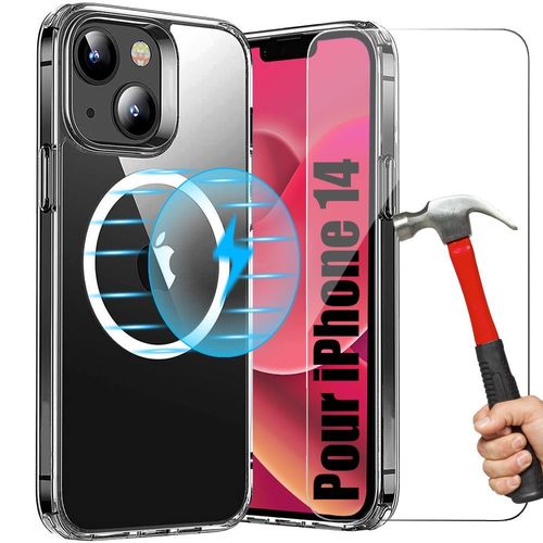 Coque pour iPhone 14 avec Cercle Magnetique + 2 Verres Trempes Transparents