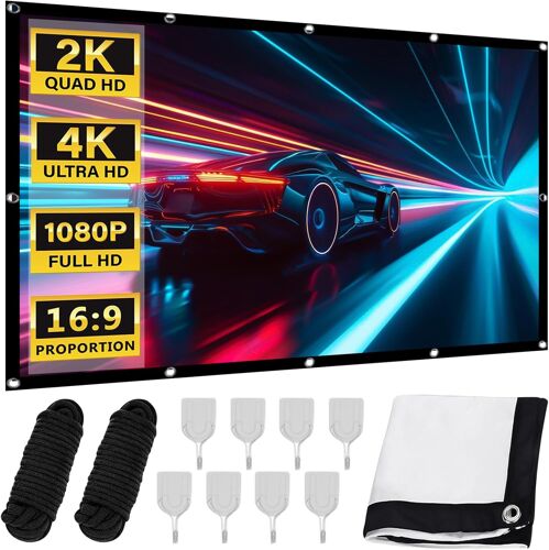 KALANKA-100 Pouces Ecran Videoprojecteur: Écran de Projection 4k 16: 9 HD Anti-Plis, Toile Videoprojecteur Manuel Portable Pliable Extérieur pour Cinéma Maison, Fête, Nuit de Cinéma, Commercial