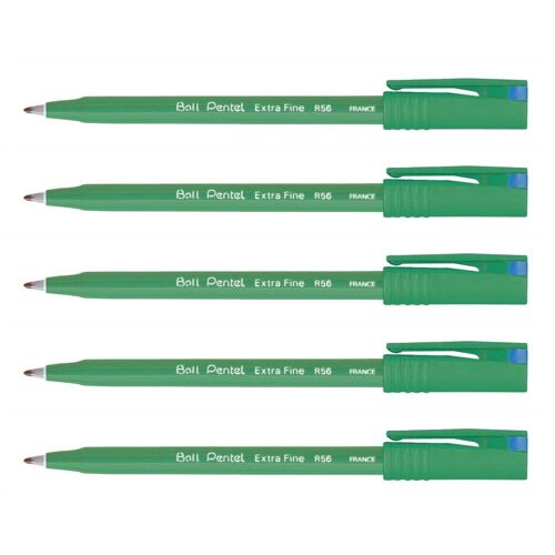 Pentel Lot De 5 Stylos Roller Encre Ball Pentel R56 Pte Fine Bleu