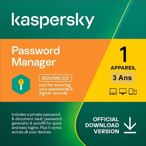 Kaspersky Cloud Password Manager - 1 App - 1 Utilisateur 3 Ans - Pc Mac Android Ios - Ed Française Licence Officielle Par Mail - Esd
