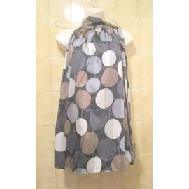 Débardeur Noir Pois Gris Et Marron, Fermeture Nuque, Épaules Nues, Camaieu, T. 40