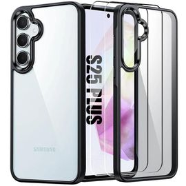 Coque pour Samsung Galaxy S25 Plus (Galaxy S25+) Anti-Rayures Dos Rigide Transparent Cadre Noir + 2 Verres Trempés - E.F.Connection