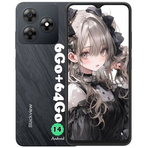 Blackview WAVE 8C Téléphone Portable 6.56" (2+4)Go+64Go/2 To 13MP+8MP 4700mAh Smartphone 4G Dual SIM Android 14,Face ID - Noir