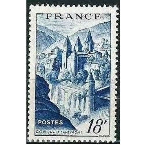 France 1948, Beau Timbre Yvert 805, Vue De L'abbaye De Conques, 18f Bleu Outremer, Neuf* -