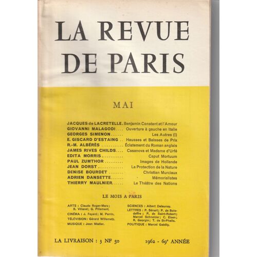La Revue De Paris Mai 1962