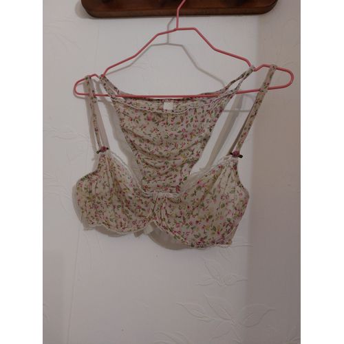 Ensemble Soutien-Gorge String Blanc Fleuri Style Cacharel