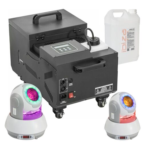 Pack Machine à Fumée Lourde 1500W - 2 Lyres Beam 40W Ibiza Light - Bidon Liquide - Soirée Dj Mariage Pro Fête Danse