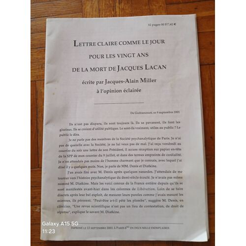 Lettre Claire Comme Le Jour Pour Les Vingt Ans De La Mort De Jacques Lacan