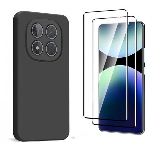 Coque Noir pour Xiaomi Redmi Note 14 PRO PLUS 5G et 2 vitres verre trempés protection,coque silicone Anti-Chocs - HQSELECTION®