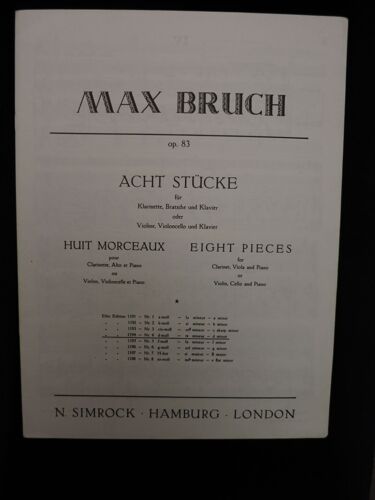 Max Bruch Op 83 Acht Stücke N°4 Clar .Alto Piano Ou Vlon, Vcelle Piano