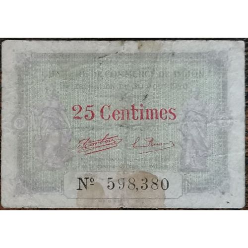 Billet 25 Centimes Chambre Ville De Commerce De Dijon - 1920 - Nécessité 598380