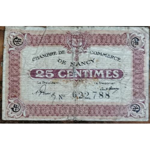 Billet 25 Centimes Chambre Ville De Commerce De Nancy - Nécessité 622788