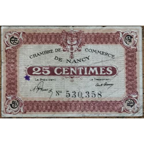 Billet 25 Centimes Chambre Ville De Commerce De Nancy - Nécessité 530368