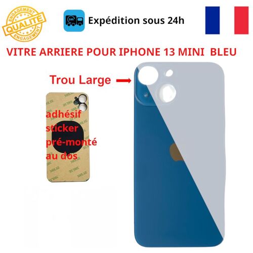 Vitre Arriere Compatible Iphone 13 Mini Bleu Adhesif Gros Trou