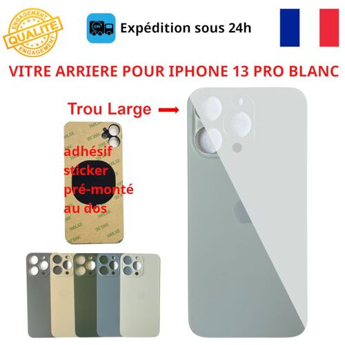 Vitre Arriere Compatible Iphone 13 Pro Blanc Adhesif Gros Trou
