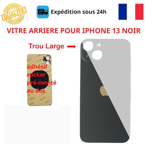 Vitre Arriere Compatible Iphone 13 Noir Adhesif Gros Trou