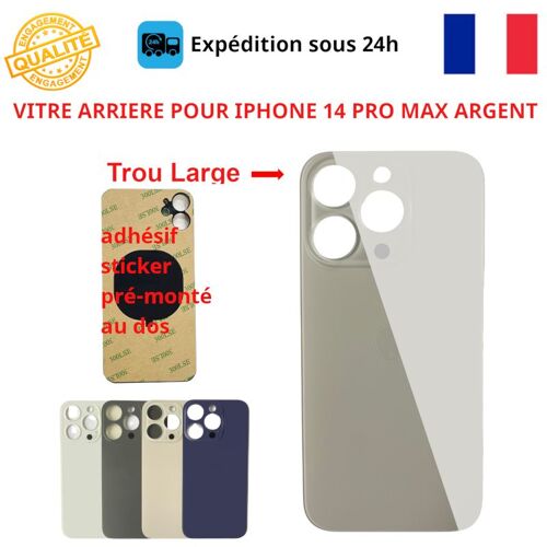 Vitre Arriere Compatible Iphone 14 Pro Max Blanc Adhesif Gros Trou