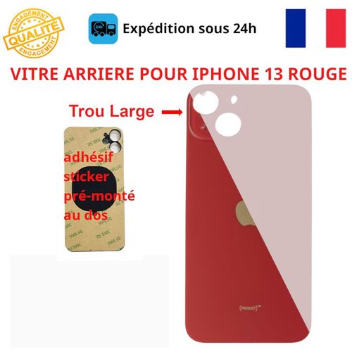 Vitre Arriere Compatible Iphone 13 Rouge Adhesif Gros Trou
